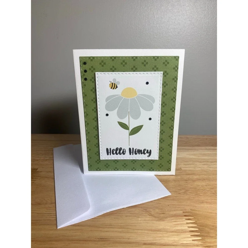 Bee & Flowers Greeting Card – Handmade A2 Card – All Occasion Blank Card